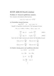 ECON 4230/35 Fourth seminar Problem 3: General equlibrium analysis