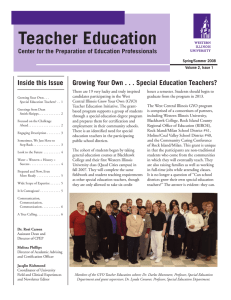 Teacher Education Inside this Issue Center for the Preparation of Education Professionals