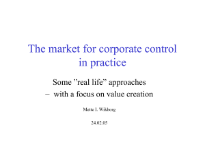 The market for corporate control in practice Some ”real life” approaches