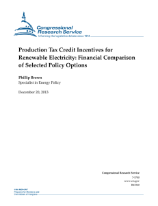 Production Tax Credit Incentives for Renewable Electricity: Financial Comparison