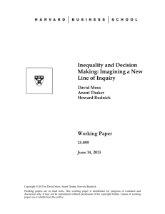 Inequality and Decision Making: Imagining a New Line of Inquiry Working Paper