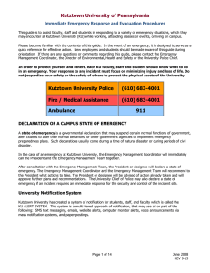 Kutztown University of Pennsylvania Immediate Emergency Response and Evacuation Procedures