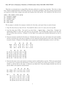 Stat 407 Lab 2 (Summary Statistics of Multivariate Data) Fall... This lab is an introduction to using S-Plus with data...