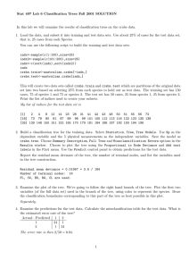 Stat 407 Lab 6 Classification Trees Fall 2001 SOLUTION