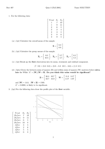 Stat 407 Quiz 3 (Fall 2001) Name SOLUTION 1. For the following data: