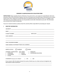 RESIDENCY CLASSIFICATION DATA COLLECTION FORM