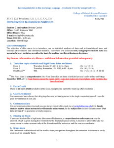 Introduction to Business Statistics STAT 226 Sections  Fall 2015