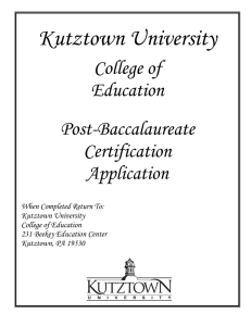 Kutztown University College of Education Post-Baccalaureate