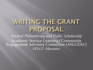 Student Philanthropy and Public Scholarship Academic Service-Learning/Community Engagement Advisory Committee (ASLCEAC) STLCC--Meramec