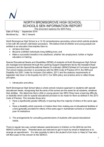 NORTH BROMSGROVE HIGH SCHOOL SCHOOLS SEN INFORMATION REPORT
