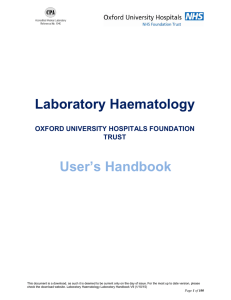 Laboratory Haematology  User’s Handbook OXFORD UNIVERSITY HOSPITALS FOUNDATION