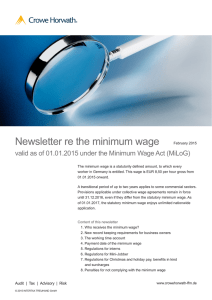 Newsletter re the minimum wage