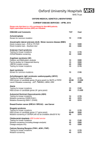 OXFORD MEDICAL GENETICS LABORATORIES CURRENT DISEASE SERVICES – APRIL 2015