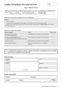 Cardiac Arrhythmia Pre-referral Form Page 1: Referral details CAR