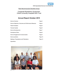 Annual Report October 2015 Congenital Myasthenic Syndromes: Oxford University Hospitals NHS Trust