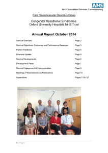 Annual Report October 2014 Congenital Myasthenic Syndromes: Oxford University Hospitals NHS Trust