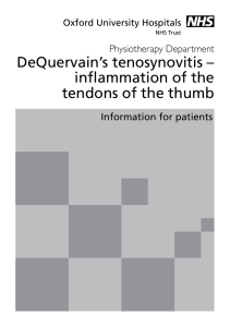 DeQuervain’s tenosynovitis – inflammation of the tendons of the thumb Physiotherapy Department
