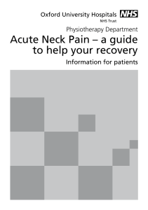 Acute Neck Pain – a guide to help your recovery Physiotherapy Department