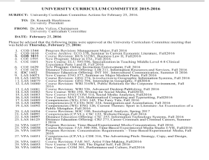 UNIVERSITY COMMITTEE CURRICULUM 2015-2016