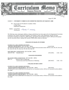 August 29, 2008 UNIVERSITY CURRICULUM COMMITTEE MEETING OF MARCH 27, 2008