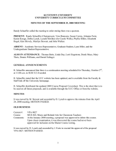 Randy Schaeffer called the meeting to order stating there was... Karen Kresge, Debra Lynch, Lynold McGhee (for Carole Wells), Phyllis... KUTZTOWN UNIVERSITY