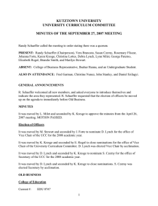 KUTZTOWN UNIVERSITY UNIVERSITY CURRICULUM COMMITTEE MINUTES OF THE SEPTEMBER 27, 2007 MEETING