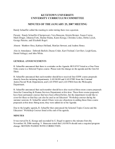 KUTZTOWN UNIVERSITY UNIVERSITY CURRICULUM COMMITTEE MINUTES OF THE JANUARY 25, 2007 MEETING