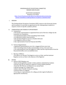 UNDERGRADUATE EXCEPTIONS COMMITTEE MISSION AND BYLAWS  KUTZTOWN UNIVERSITY