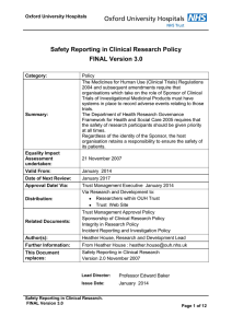 Safety Reporting in Clinical Research Policy FINAL Version 3.0