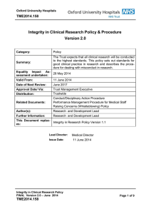 Integrity in Clinical Research Policy &amp; Procedure Version 2.0 TME2014.158
