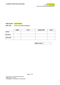SOP Number SOP Title Ethics Committee Application