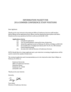 INFORMATION	PACKET	FOR 2016	SUMMER	CONFERENCE	STAFF	POSITIONS