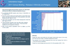 Oxfordshire Insight 2011 Census Briefing - Release 2: Ethnicity and Religion