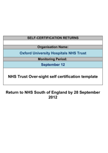 NHS Trust Over-sight self certification template 2012 Oxford University Hospitals NHS Trust