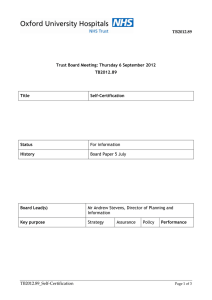 TB2012.89  Trust Board Meeting: Thursday 6 September 2012 Title Self-Certification