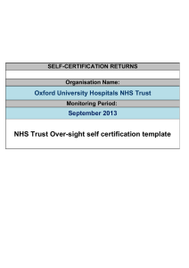 NHS Trust Over-sight self certification template Oxford University Hospitals NHS Trust