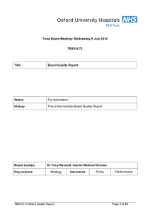 For information This is the monthly Board Quality Report