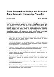 From Research to Policy and Practice: Some Issues in Knowledge Transfer