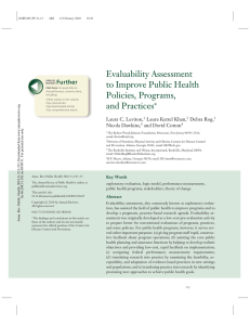Evaluability Assessment to Improve Public Health Policies, Programs, Further