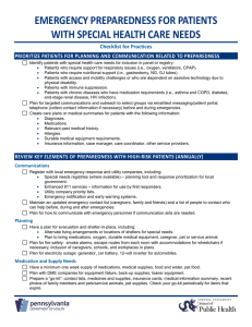 EMERGENCY PREPAREDNESS FOR PATIENTS WITH SPECIAL HEALTH CARE NEEDS Checklist for Practices
