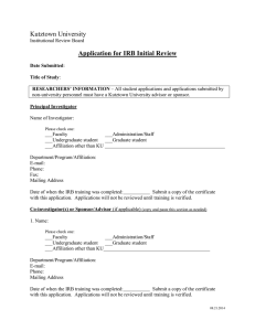 Kutztown University Application for IRB Initial Review