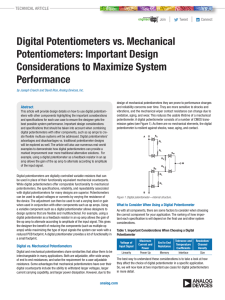Digital Potentiometers vs. Mechanical Potentiometers: Important Design Considerations to Maximize System