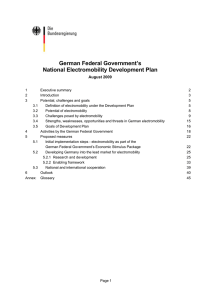 German Federal Government’s National Electromobility Development Plan  August 2009