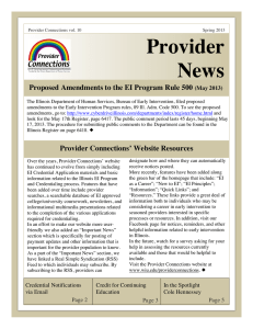 Provider News Proposed Amendments to the EI Program Rule 500