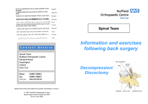 Information and exercises following back surgery Decompression/