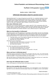 Oxford Paediatric and Adolescent Rheumatology Centre  Infliximab information sheet for parents/carers