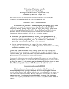 University of Nebraska-Lincoln Department of Psychology Undergraduate Assessment Report (2001-02)