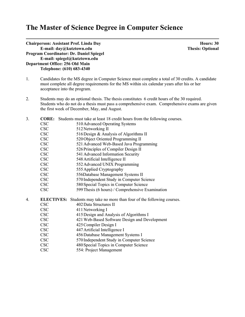 computer science master thesis structure