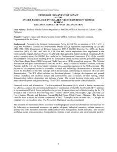 FINDING OF NO SIGNIFICANT IMPACT (FONSI) SPACED-BASED LASER INTEGRATED FLIGHT EXPERIMENT GROUND TESTING