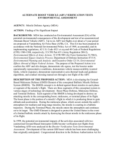 ALTERNATE BOOST VEHICLE (ABV) VERIFICATION TESTS ENVIRONMENTAL ASSESSMENT AGENCY: ACTION: